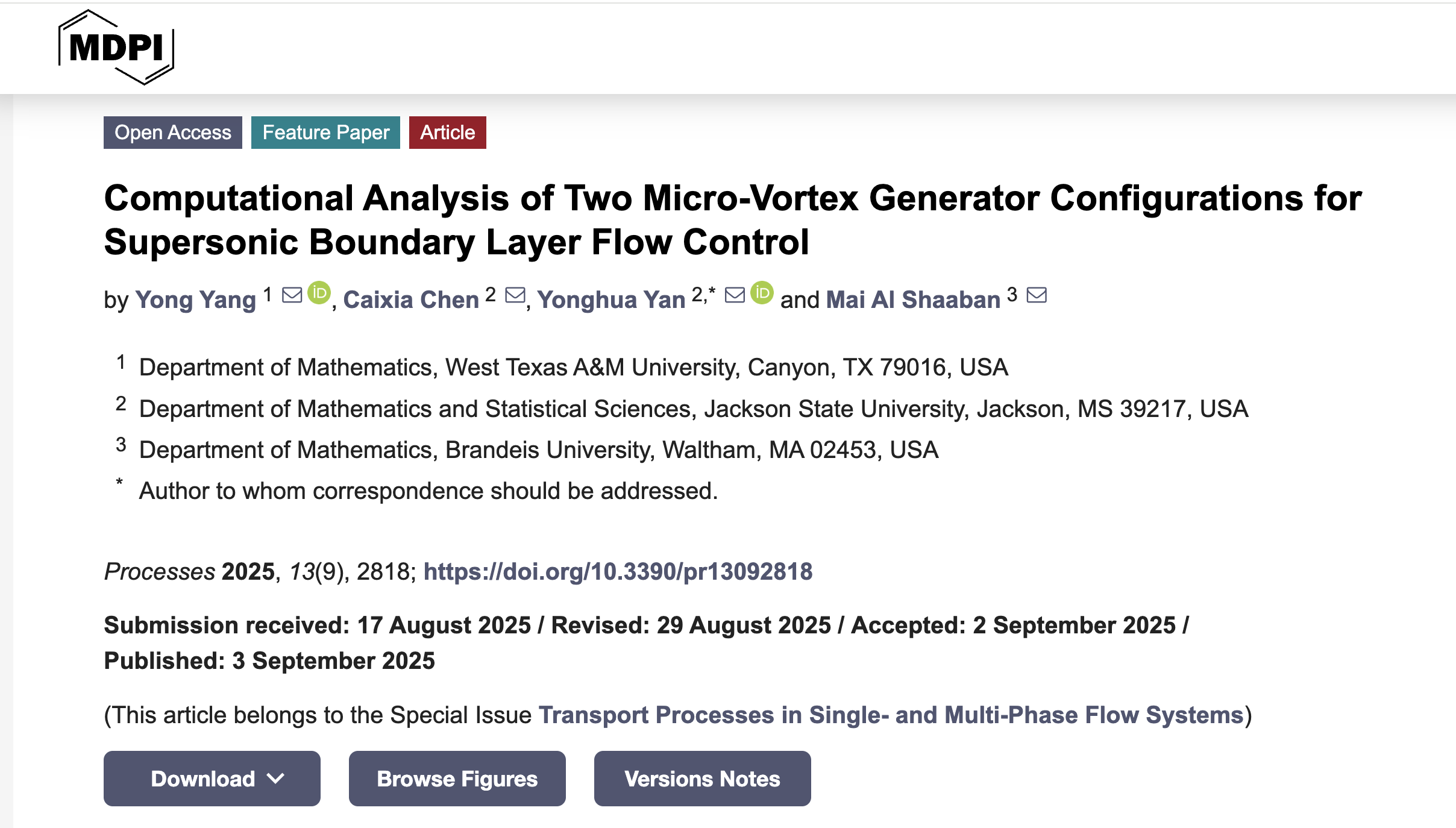 First-page preview of the paper: Computational Analysis of Two Micro-Vortex Generator Configurations for Supersonic Boundary Layer Flow Control
